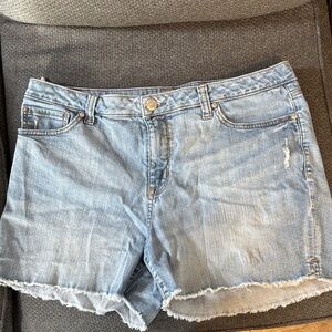 Seven7 Denim Blue, distressed, fringe bottom Shorts size 14